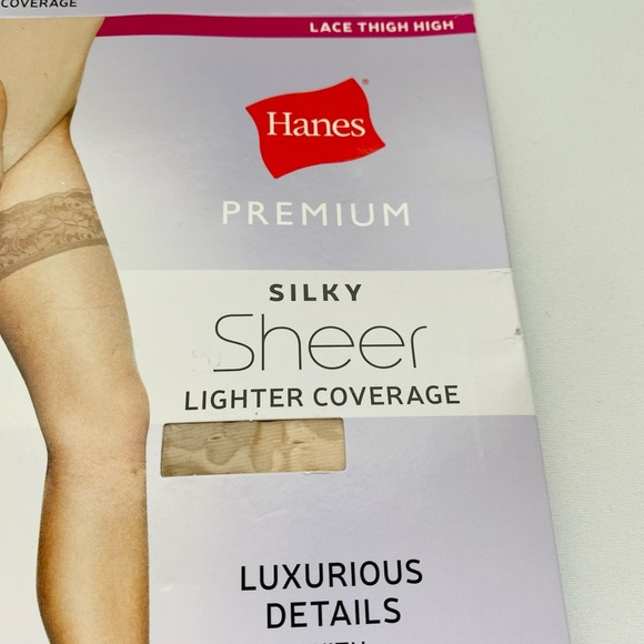 Hanes premium Silky Sheer Lace Thigh Highs. Color Nude, size Medium. NWT - Picture 7 of 11